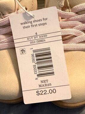 Toddler Walking Shoes - Cream with Pink Laces